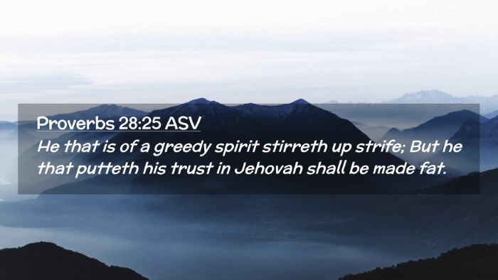 Picture 02 - Proverbs 28:25 ASV Desktop Wallpaper - He that is of a greedy spirit stirreth up strife; - Desktop Bible Verse Wallpaper