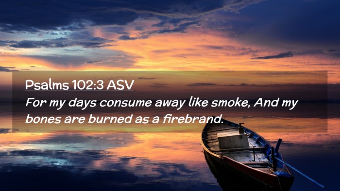 Picture 02 - Psalms 102:3 ASV Desktop Wallpaper - For my days consume away like smoke, And my bones - Desktop Bible Verse Wallpaper