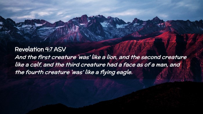 Picture 02 - Revelation 4:7 ASV Desktop Wallpaper - And the first creature `was' like a lion, and the - Desktop Bible Verse Wallpaper