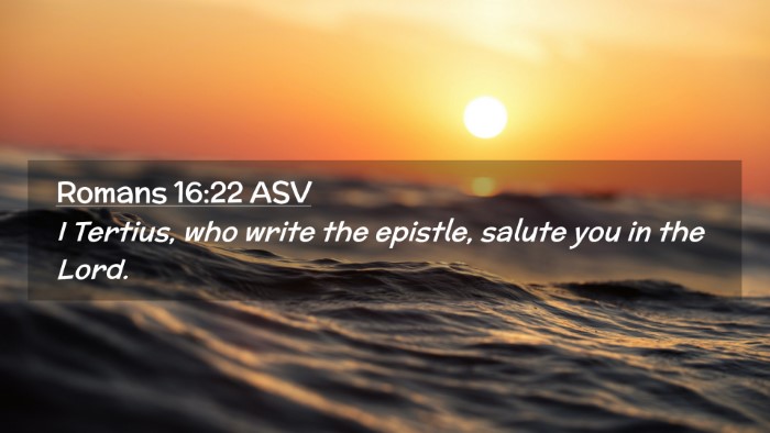 Picture 02 - Romans 16:22 ASV Desktop Wallpaper - I Tertius, who write the epistle, salute you in - Desktop Bible Verse Wallpaper