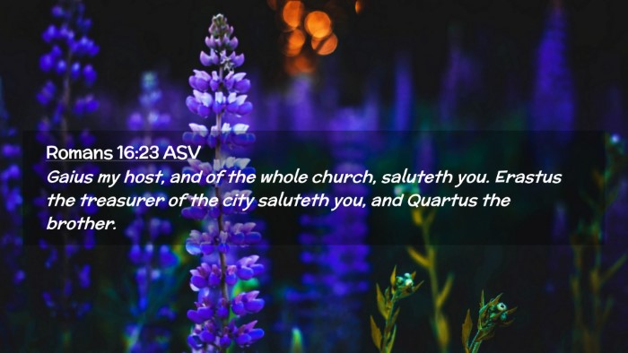 Picture 02 - Romans 16:23 ASV Desktop Wallpaper - Gaius my host, and of the whole church, saluteth - Desktop Bible Verse Wallpaper