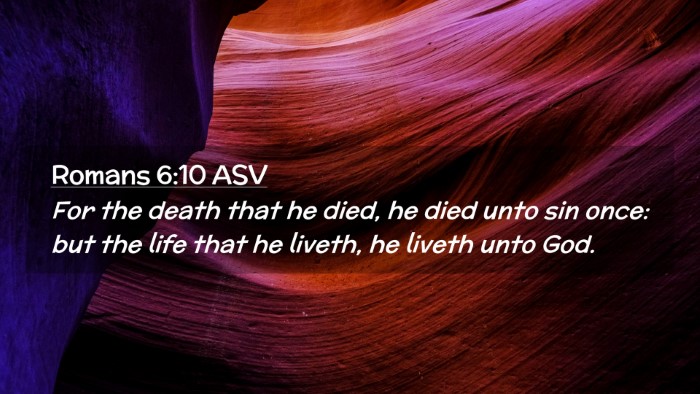 Picture 02 - Romans 6:10 ASV Desktop Wallpaper - For the death that he died, he died unto sin - Desktop Bible Verse Wallpaper