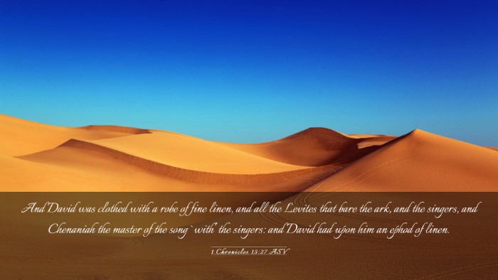 Picture 03 - 1 Chronicles 15:27 ASV Desktop Wallpaper - And David was clothed with a robe of fine linen, - Desktop Bible Verse Wallpaper