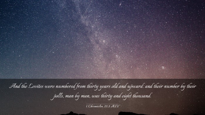 Picture 03 - 1 Chronicles 23:3 ASV Desktop Wallpaper - And the Levites were numbered from thirty years - Desktop Bible Verse Wallpaper