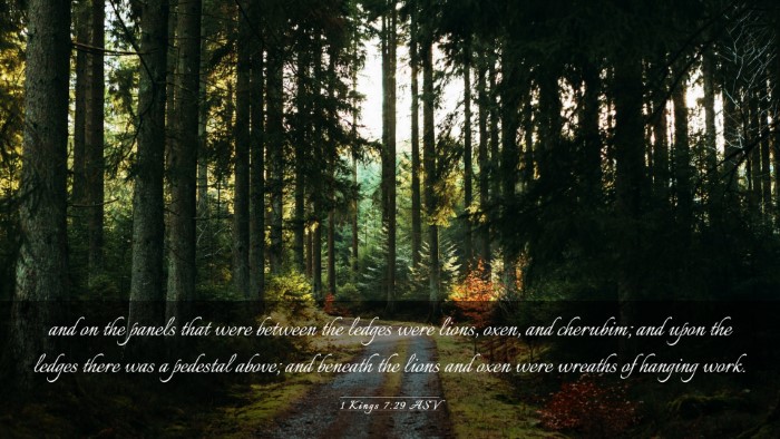 Picture 03 - 1 Kings 7:29 ASV Desktop Wallpaper - and on the panels that were between the ledges - Desktop Bible Verse Wallpaper