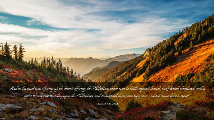 Picture 03 - 1 Samuel 7:10 ASV Desktop Wallpaper - And as Samuel was offering up the burnt-offering, - Desktop Bible Verse Wallpaper