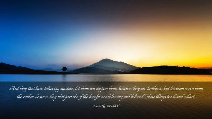 Picture 03 - 1 Timothy 6:2 ASV Desktop Wallpaper - And they that have believing masters, let them - Desktop Bible Verse Wallpaper