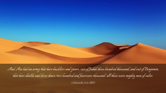 Picture 03 - 2 Chronicles 14:8 ASV Desktop Wallpaper - And Asa had an army that bare bucklers and - Desktop Bible Verse Wallpaper