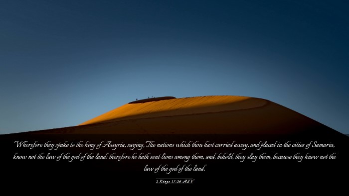 Picture 03 - 2 Kings 17:26 ASV Desktop Wallpaper - Wherefore they spake to the king of Assyria, - Desktop Bible Verse Wallpaper