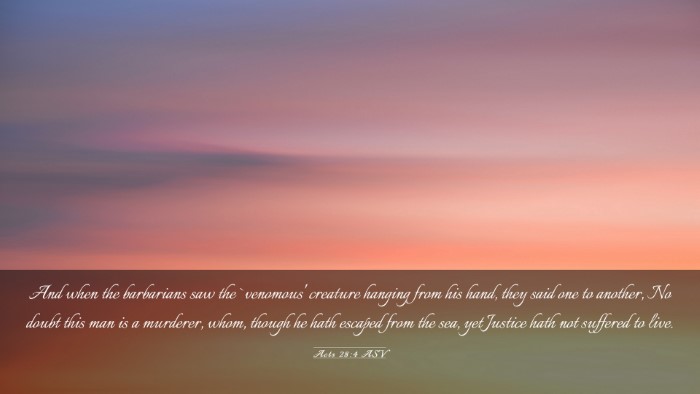 Picture 03 - Acts 28:4 ASV Desktop Wallpaper - And when the barbarians saw the `venomous' - Desktop Bible Verse Wallpaper