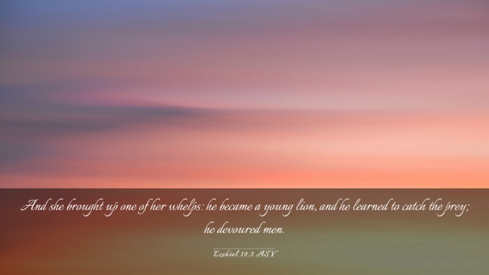 Picture 03 - Ezekiel 19:3 ASV Desktop Wallpaper - And she brought up one of her whelps: he became a - Desktop Bible Verse Wallpaper