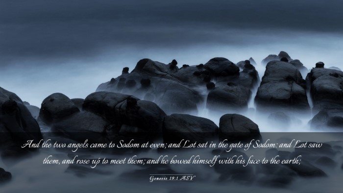 Picture 03 - Genesis 19:1 ASV Desktop Wallpaper - And the two angels came to Sodom at even; and Lot - Desktop Bible Verse Wallpaper