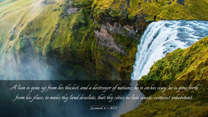 Picture 03 - Jeremiah 4:7 ASV Desktop Wallpaper - A lion is gone up from his thicket, and a - Desktop Bible Verse Wallpaper