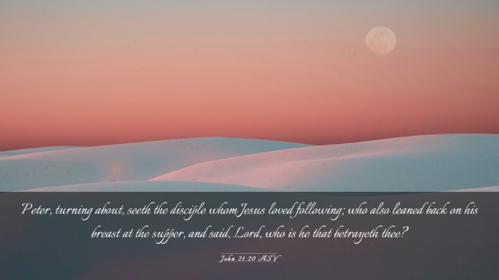 Picture 03 - John 21:20 ASV Desktop Wallpaper - Peter, turning about, seeth the disciple whom - Desktop Bible Verse Wallpaper
