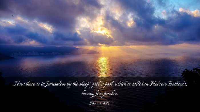 Picture 03 - John 5:2 ASV Desktop Wallpaper - Now there is in Jerusalem by the sheep `gate' a - Desktop Bible Verse Wallpaper