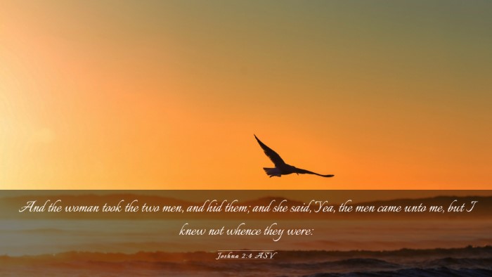 Picture 03 - Joshua 2:4 ASV Desktop Wallpaper - And the woman took the two men, and hid them; and - Desktop Bible Verse Wallpaper