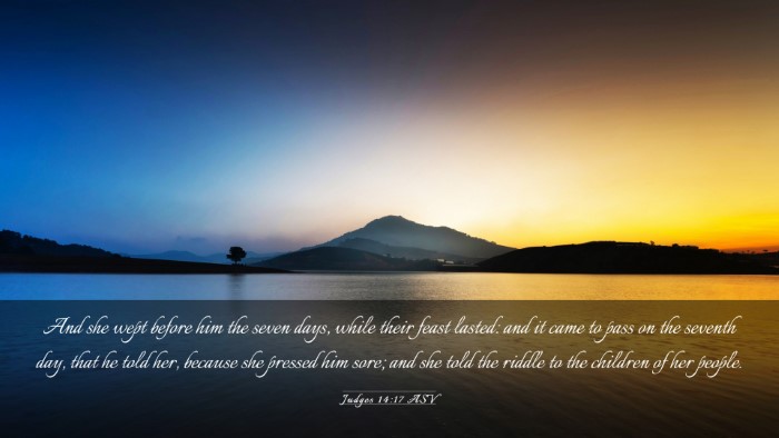 Picture 03 - Judges 14:17 ASV Desktop Wallpaper - And she wept before him the seven days, while - Desktop Bible Verse Wallpaper