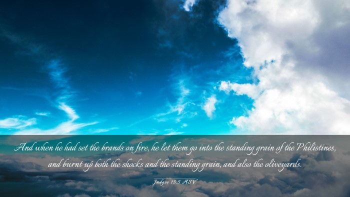 Picture 03 - Judges 15:5 ASV Desktop Wallpaper - And when he had set the brands on fire, he let - Desktop Bible Verse Wallpaper