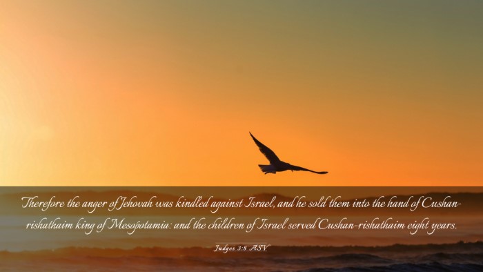 Picture 03 - Judges 3:8 ASV Desktop Wallpaper - Therefore the anger of Jehovah was kindled - Desktop Bible Verse Wallpaper