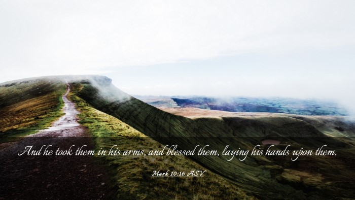 Picture 03 - Mark 10:16 ASV Desktop Wallpaper - And he took them in his arms, and blessed them, - Desktop Bible Verse Wallpaper
