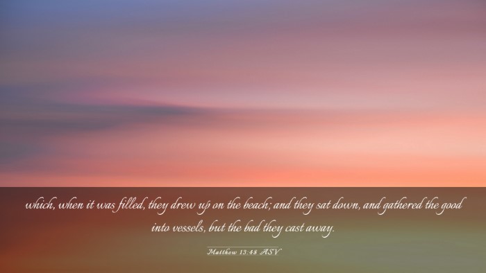 Picture 03 - Matthew 13:48 ASV Desktop Wallpaper - which, when it was filled, they drew up on the - Desktop Bible Verse Wallpaper