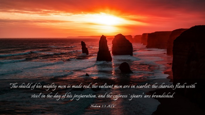 Picture 03 - Nahum 2:3 ASV Desktop Wallpaper - The shield of his mighty men is made red, the - Desktop Bible Verse Wallpaper