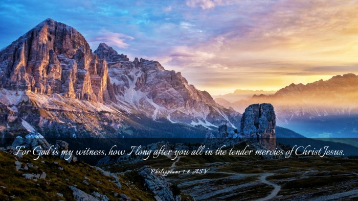Picture 03 - Philippians 1:8 ASV Desktop Wallpaper - For God is my witness, how I long after you all - Desktop Bible Verse Wallpaper