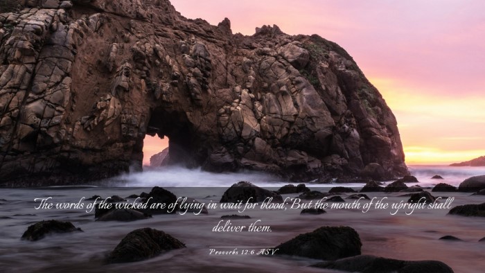 Picture 03 - Proverbs 12:6 ASV Desktop Wallpaper - The words of the wicked are of lying in wait for - Desktop Bible Verse Wallpaper