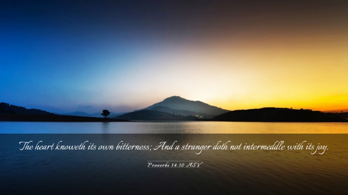 Picture 03 - Proverbs 14:10 ASV Desktop Wallpaper - The heart knoweth its own bitterness; And a - Desktop Bible Verse Wallpaper