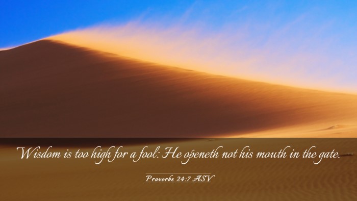 Picture 03 - Proverbs 24:7 ASV Desktop Wallpaper - Wisdom is too high for a fool: He openeth not his - Desktop Bible Verse Wallpaper
