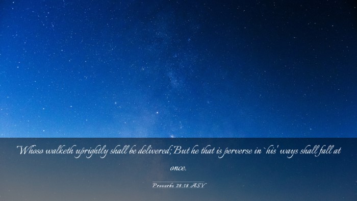 Picture 03 - Proverbs 28:18 ASV Desktop Wallpaper - Whoso walketh uprightly shall be delivered; But - Desktop Bible Verse Wallpaper