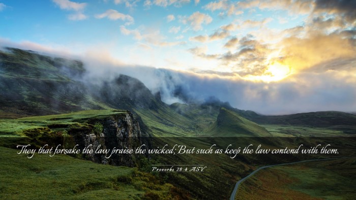 Picture 03 - Proverbs 28:4 ASV Desktop Wallpaper - They that forsake the law praise the wicked; But - Desktop Bible Verse Wallpaper