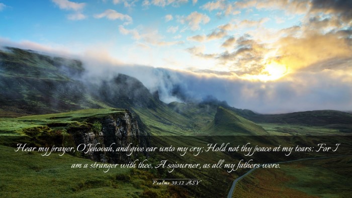 Picture 03 - Psalms 39:12 ASV Desktop Wallpaper - Hear my prayer, O Jehovah, and give ear unto my - Desktop Bible Verse Wallpaper