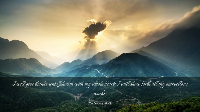Picture 03 - Psalms 9:1 ASV Desktop Wallpaper - I will give thanks unto Jehovah with my whole - Desktop Bible Verse Wallpaper