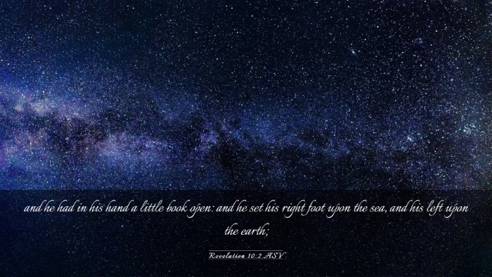 Picture 03 - Revelation 10:2 ASV Desktop Wallpaper - and he had in his hand a little book open: and he - Desktop Bible Verse Wallpaper