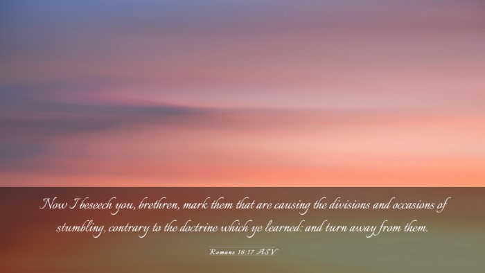 Picture 03 - Romans 16:17 ASV Desktop Wallpaper - Now I beseech you, brethren, mark them that are - Desktop Bible Verse Wallpaper