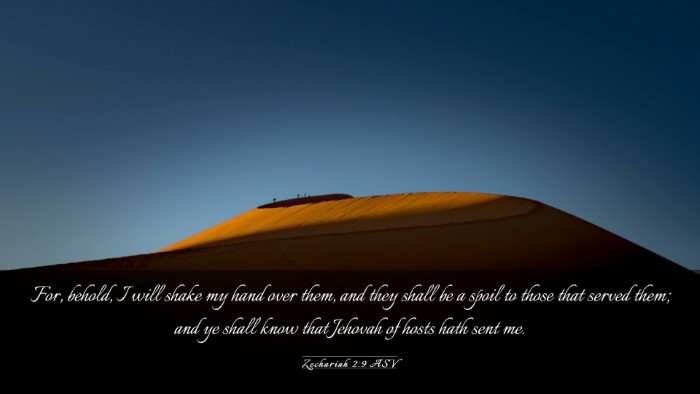 Picture 03 - Zechariah 2:9 ASV Desktop Wallpaper - For, behold, I will shake my hand over them, and - Desktop Bible Verse Wallpaper
