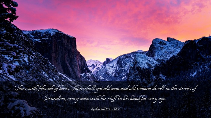 Picture 03 - Zechariah 8:4 ASV Desktop Wallpaper - Thus saith Jehovah of hosts: There shall yet old - Desktop Bible Verse Wallpaper
