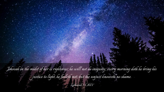 Picture 03 - Zephaniah 3:5 ASV Desktop Wallpaper - Jehovah in the midst of her is righteous; he will - Desktop Bible Verse Wallpaper