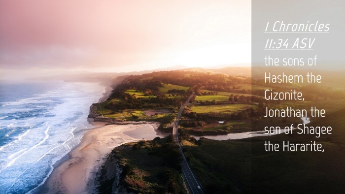Picture 04 - 1 Chronicles 11:34 ASV Desktop Wallpaper - the sons of Hashem the Gizonite, Jonathan the son - Desktop Bible Verse Wallpaper