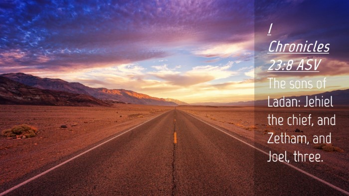 Picture 04 - 1 Chronicles 23:8 ASV Desktop Wallpaper - The sons of Ladan: Jehiel the chief, and Zetham, - Desktop Bible Verse Wallpaper