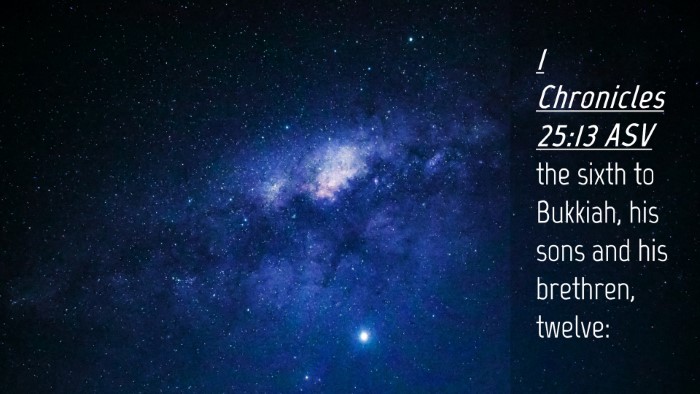 Picture 04 - 1 Chronicles 25:13 ASV Desktop Wallpaper - the sixth to Bukkiah, his sons and his brethren, - Desktop Bible Verse Wallpaper