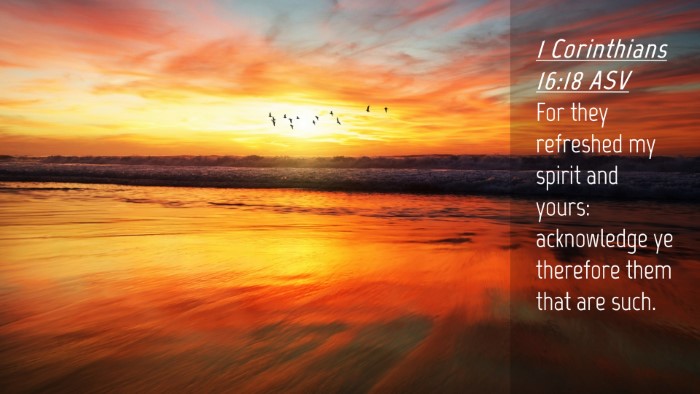 Picture 04 - 1 Corinthians 16:18 ASV Desktop Wallpaper - For they refreshed my spirit and yours: - Desktop Bible Verse Wallpaper
