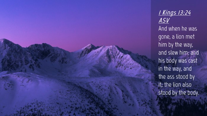 Picture 04 - 1 Kings 13:24 ASV Desktop Wallpaper - And when he was gone, a lion met him by the way, - Desktop Bible Verse Wallpaper
