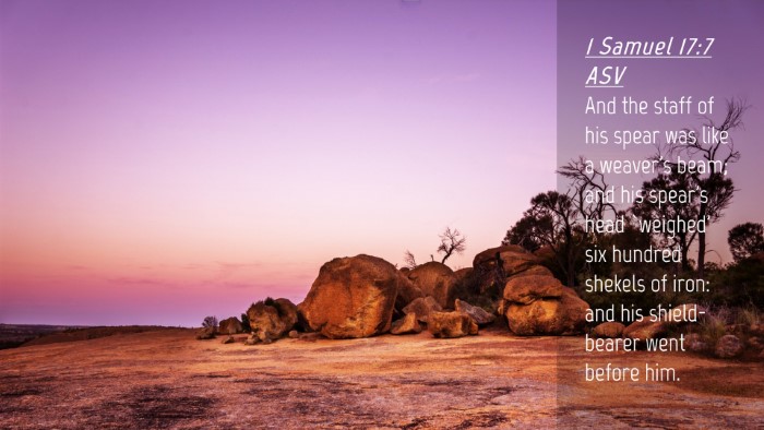 Picture 04 - 1 Samuel 17:7 ASV Desktop Wallpaper - And the staff of his spear was like a weaver's - Desktop Bible Verse Wallpaper