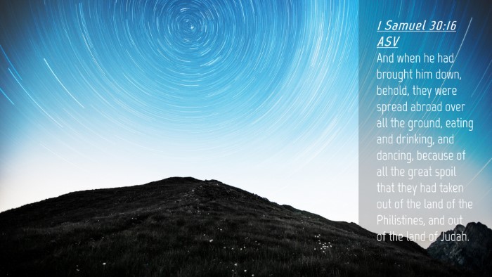 Picture 04 - 1 Samuel 30:16 ASV Desktop Wallpaper - And when he had brought him down, behold, they - Desktop Bible Verse Wallpaper
