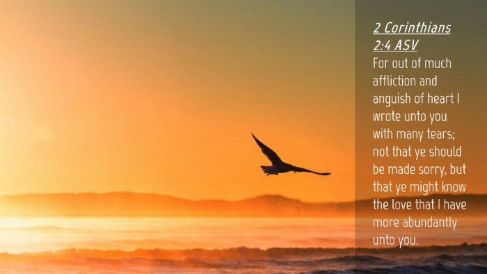 Picture 04 - 2 Corinthians 2:4 ASV Desktop Wallpaper - For out of much affliction and anguish of heart I - Desktop Bible Verse Wallpaper
