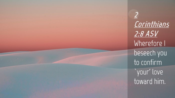 Picture 04 - 2 Corinthians 2:8 ASV Desktop Wallpaper - Wherefore I beseech you to confirm `your' love - Desktop Bible Verse Wallpaper