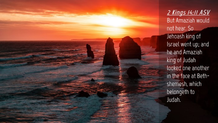 Picture 04 - 2 Kings 14:11 ASV Desktop Wallpaper - But Amaziah would not hear. So Jehoash king of - Desktop Bible Verse Wallpaper