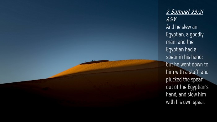 Picture 04 - 2 Samuel 23:21 ASV Desktop Wallpaper - And he slew an Egyptian, a goodly man: and the - Desktop Bible Verse Wallpaper